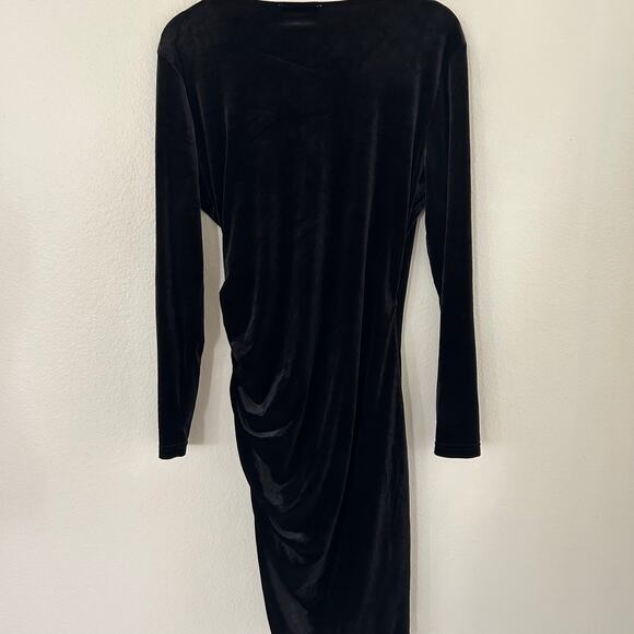 Vintage Guberry Dress Velvet SZXL Black Ruched Midi Cocktails Nightlife Holiday - Picture 7 of 12
